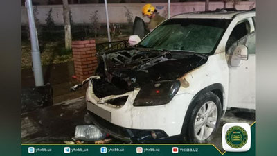 Изрображение 'В Ташкенте на перекрестке загорелся "Orlando": водитель успел выскочить (видео)'