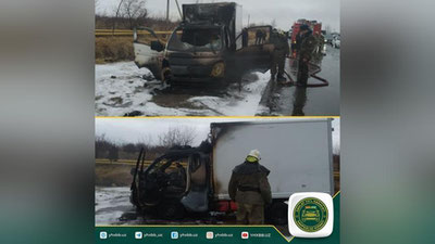 Изрображение 'На трассе в Бухарской области сгорел грузовой автомобиль (видео)'