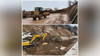 Изрображение 'В Бостанлыке из-за обильных осадков просел участок дороги к "Амирсаю"'