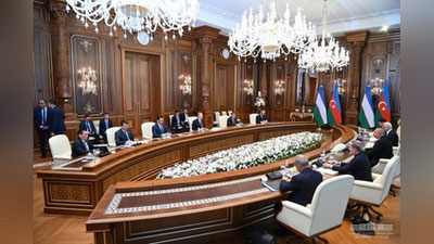 Изрображение 'Главы Узбекистана и Азербайджана провели встречу в Самарканде'