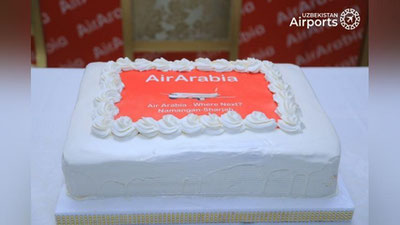 Изрображение 'В Намангане впервые приземлился самолет авиакомпании Air Arabia'