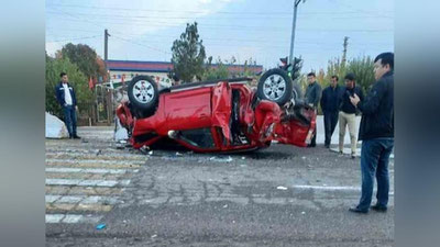 Изрображение 'В Кашкадарье пассажирский автобус влетел в стоящее на светофоре авто (видео)'