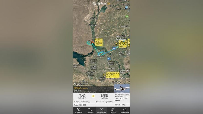 Изрображение 'Рейс по маршруту Ташкент  - Медина вернулся обратно по "техническим причинам"'