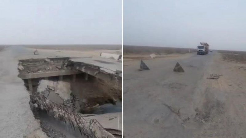 Изрображение 'В Мубареке провалился мост при проезде грузовика (видео)'