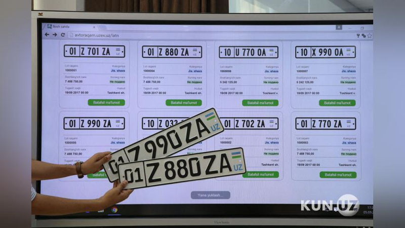 'Onlayn auksion orqali 3 mlrd so`mlik 681 ta "chiroyli" avtomobil raqamlari sotildi'ning rasmi