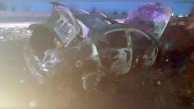 Изрображение 'В Джизакской области после удара об дерево сгорела "Epica"'