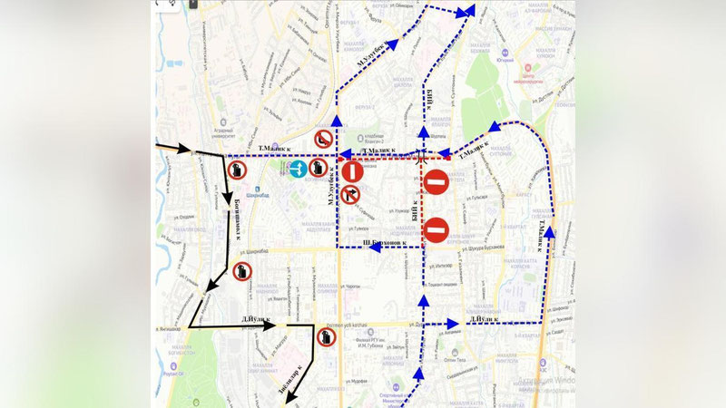 Изрображение 'Часть улиц в Мирзо-Улугбекском районе Ташкента перекрыта для движения'