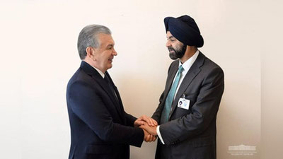 Изрображение 'Глава Узбекистана провел встречу с президентом Группы Всемирного банка Аджаем Бангой'