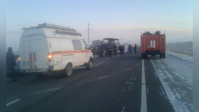 'Қозоғистонда ёнган автобус ичидан қурбон бўлганлар танаси  чиқариб олинди'ning rasmi