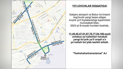 Изрображение 'В Ташкенте 10 автобусных маршрутов, следующих через аэропорт, вернулись к прежним схемам передвижения'
