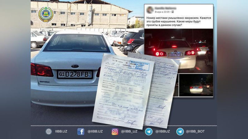 Изрображение 'В Ташкенте водителю KIA Optima помешали ездить с закрашенным номером'