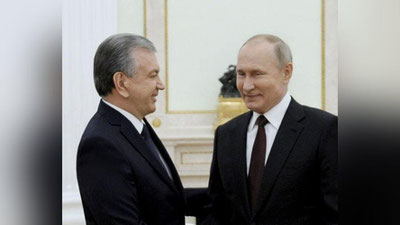 Изрображение 'Владимир Путин наградил Шавката Мирзиёева орденом Александра Невского'