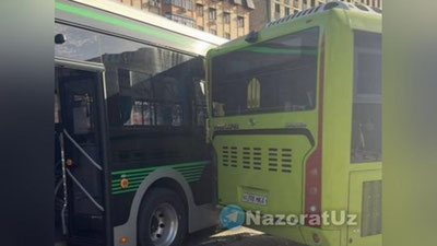 Изрображение 'В Ташкенте столкнулись автобус и электробус'