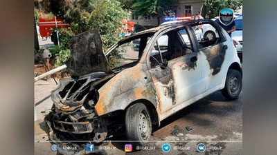 Изрображение 'В Юнусабадском районе "Матиз" съехал в арык и загорелся'