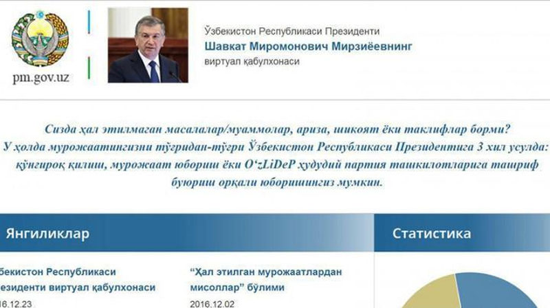 '2017 yil boshidan Prezident Virtual qabulxonasiga 315 mingta murojaat kelib tushdi'ning rasmi