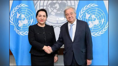 'Antoniu Guterrish: O`zbekiston tashabbusi bilan mintaqa ayollari ham faoliyati ishonchli qo`llarda bo`lgan Markaziy Osiyo mamlakatlari etakchi ayollarining noyob muloqoti doirasida birlasha oldi'ning rasmi