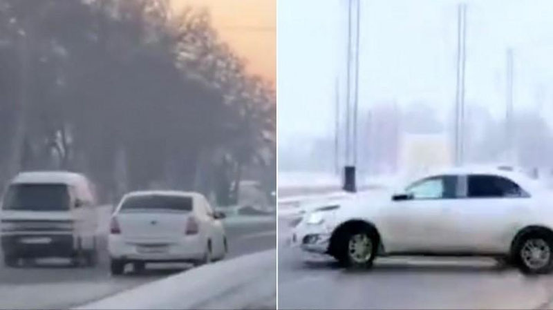 'Qarshida Cobalt haydovchisi "drift" qilib, yo`lning qarama-qarshi qismida harakatlandi (video)'ning rasmi