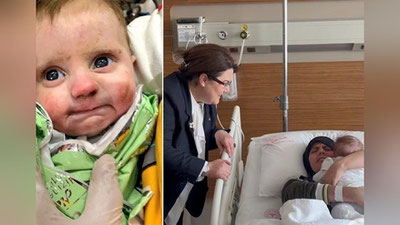 'Turkiyada zilziladan qutqarilgan chaqaloq ikki yarim oydan co`ng onasi bilan uchrashdi'ning rasmi