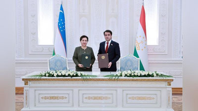 'Tanzila Norboeva tojikistonlik hamkasbi Rustam Emomali bilan uchrashdi'ning rasmi