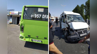 Изрображение 'В Ташкенте столкнулись пассажирский автобус и "Газель": есть пострадавшие'