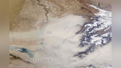Изрображение 'Спутник NASA сфотографировал густое облако пыли над Ташкентом'