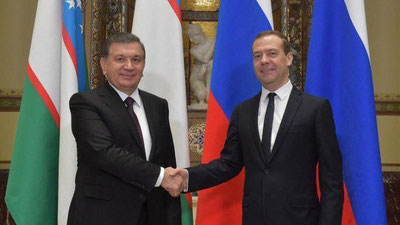 '​Prezident Shavkat Mirziyoev Rossiya hukumati Raisi Dmitriy Medvedev bilan uchrashdi'ning rasmi