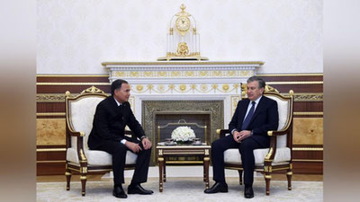 'ShAVKAT MIRZIYoEV TOJIKISTON, QOZOG`ISTON, BELARUS VA TURKMANISTON HUKUMATLARI RAHBARLARINI QABUL QILDI'ning rasmi