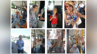 'Toshkent avtobuslarida yo`lovchilarga suv tarqatilmoqda (video)'ning rasmi