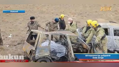 'Navoiyda "Tico" va "Cobalt" ishtirokida ayanchli YTH: haydovchi yonib ketib, halok bo`ldi (video)'ning rasmi