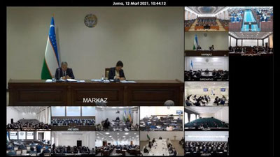 'Oliy Majlisi Senatining o`n uchinchi yalpi majlisi o`z ishini boshladi'ning rasmi