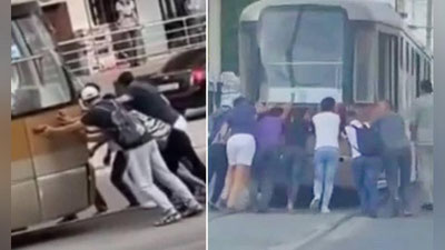 Изрображение 'В хокимияте Самарканда рассказали, почему пассажирам пришлось толкать трамвай (видео)'