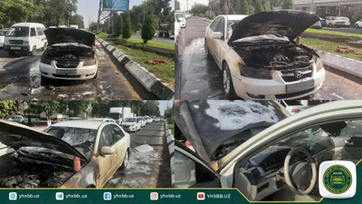 Изрображение 'В Ташкенте на перекрестке Чупонота сгорел автомобиль Hyundai Sonata (видео)'