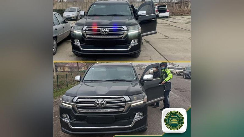 'Toshkentda davlat raqam belgisini yashirib "migalka" o`rnatilgan "Toyota land cruiser" avtomashinasi jarima maydoniga qo`yildi'ning rasmi