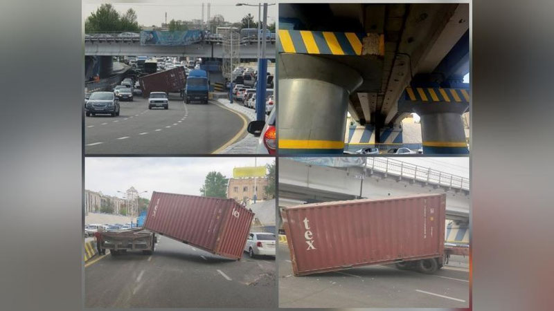 'Тошкентда юк машинанинг "контейнери" кўприкка тегиб қулади'ning rasmi