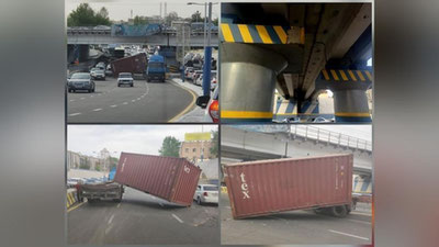 'Тошкентда юк машинанинг "контейнери" кўприкка тегиб қулади'ning rasmi