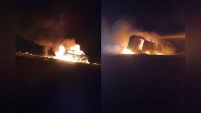 Изрображение 'В страшном пожаре после ДТП в Мубареке сгорели 8 человек'