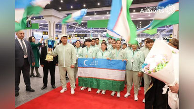 Изрображение 'В аэропорту Ташкента встретили участников чемпионата мира по курашу'
