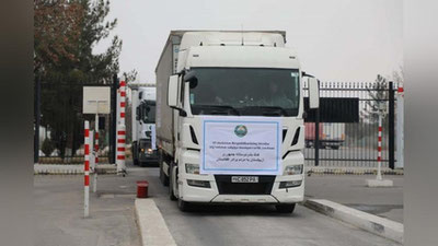 'Insonparvarlik yuki ortilgan to`qqizta maxsus yuk mashinasi O`zbekistondan Afg`onistonga yo`l oldi'ning rasmi