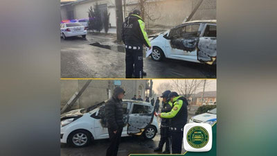 Изрображение 'В Маргилане потушили огонь в припаркованном "Спарке"'