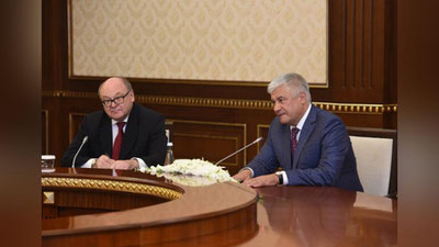 Изрображение 'ШАВКАТ МИРЗИЁЕВ ПРИНЯЛ ГЛАВУ МВД РФ ВЛАДИМИРА КОЛОКОЛЬЦЕВА'