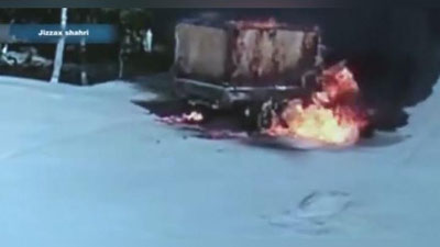 Изрображение 'В Джизаке на АЗС сгорел грузовик (видео)'