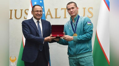 'Ўзбекистон қиличбозлик спорти тарихидаги биринчи жаҳон чемпиони "Мард ўғлон" давлат мукофоти билан тақдирланди'ning rasmi