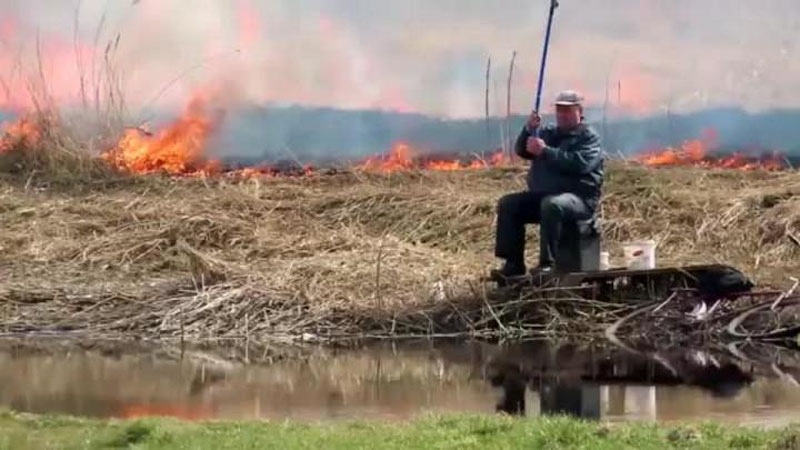 Изрображение 'Невозмутимый рыбак на фоне пожара стал мемом (видео)'