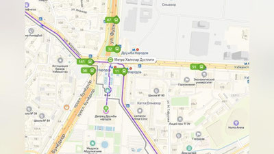 Изрображение ' Яндекс.Карты начали показывать движение городских автобусов в Ташкенте'