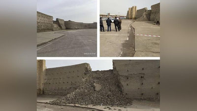 'Тинимсиз ёғиб ўтган ёмғир сабаб Бухородаги "Талипоч қалъа дарвозаси" деворининг бир қисми ўпирилиб тушди'ning rasmi