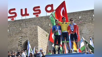 Изрображение 'Велогонщик из Узбекистана завоевал медаль второго этапа многодневной велогонки в Азербайджане'