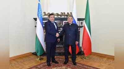 'Tatariston prezidenti Buxoro viloyati hokimi O`ktam Barnoev bilan uchrashdi'ning rasmi