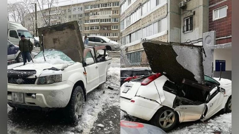'Россияда автомашина устига 9 қаватли бино плитаси қулаб тушди. Ҳайдовчининг омади келди, машинанинг эса йўқ... (видео)'ning rasmi
