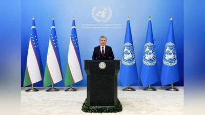 'Shavkat Mirziyoev BMT Inson huquqlari bo`yicha kengashi yig`ilishida nutq so`zlaydi'ning rasmi