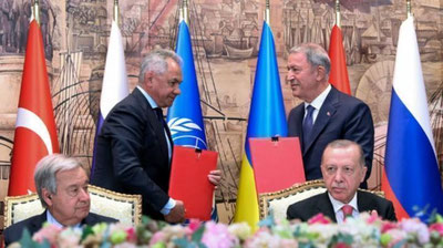 Изрображение 'Россия, Украина, Турция и ООН договорились о вывозе зерна'